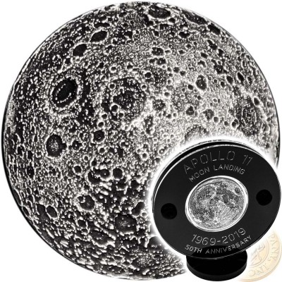 NEIL ARMSTRONG APOLLO-11 LANDING FIRST WALK ON THE MOON series TRUE MOON Silver Coin Round Antique finish High relief 3D effect 1 oz